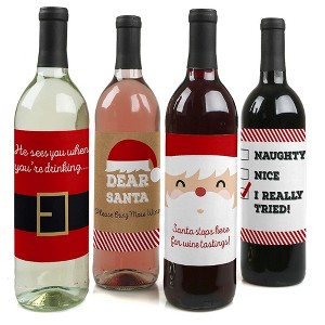 Big Dot of Happiness Funny Jolly Santa Claus - Christmas Party Decorations for Women and Men - Wine Bottle Label Stickers - Set of 4 - 1 of 4