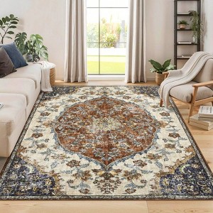 Vintage Printed Carpet, Soft Non Slip Low Pile Foldable Indoor Rug - 1 of 4