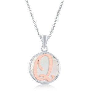 Bella Silver Sterling Silver, MOP 18" Pendant Necklace, Rose Gold Script Initial - White - 1 of 2