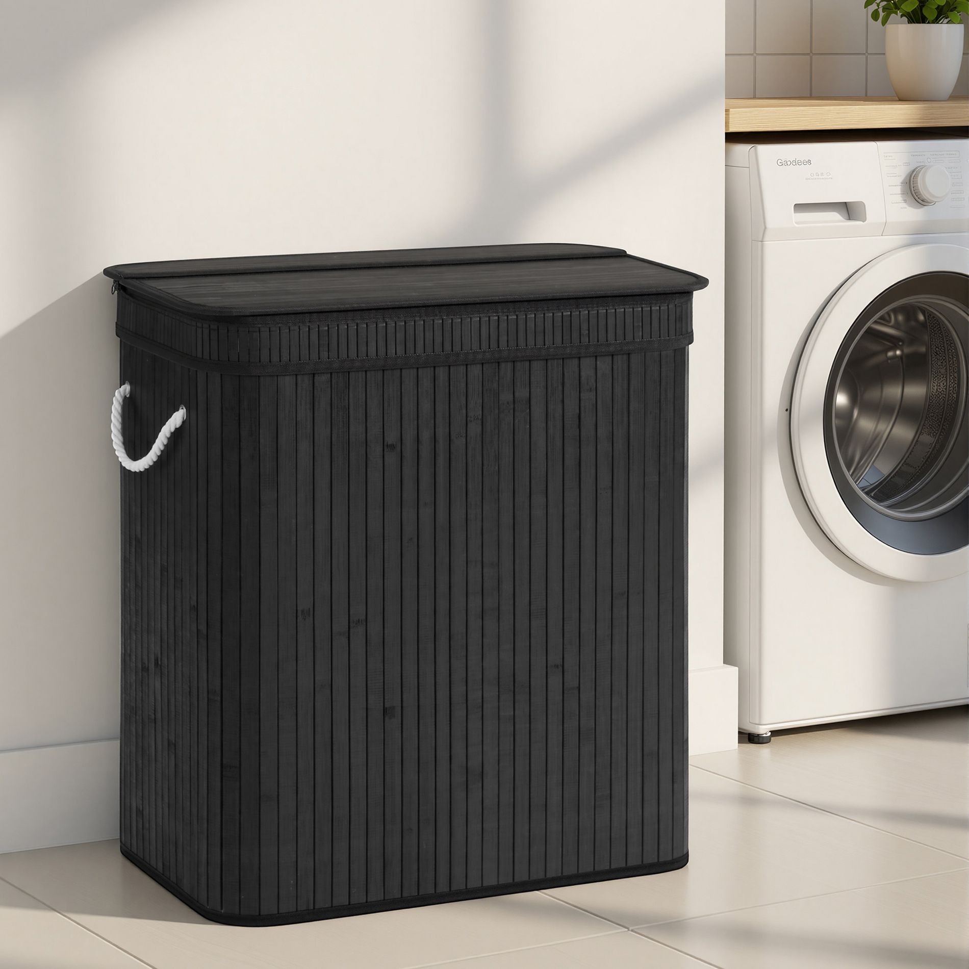 LEDREM Large Laundry Hamper with Lid and Handles, Bamboo Clothes Basket with Removable Liner, 21.7 x 13.4 x 24 inches