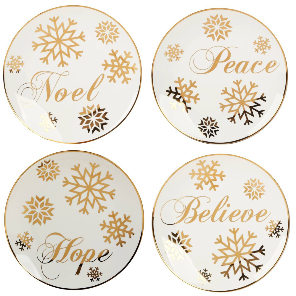 Photos - Plate Certified International Set of 4 Christmas Glitter Salad  Gold 