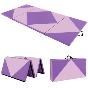 Costway Folding Gymnastics Mat 8' x 4' x 2'' PU Leather Tumbling Exercise Mat Yoga Gym Light Pink+Black/Blue+Black/Pink+Purple/Pink+Black/Pink+Blue/Pink - 1 of 4