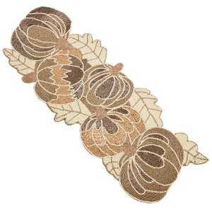 Saro Lifestyle Pumpkin Design Beaded Table Runner, 13"x35", Gold - 1 of 3