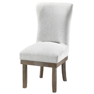 Gray Linen Upholstered High Back Side Chair with Wood Frame