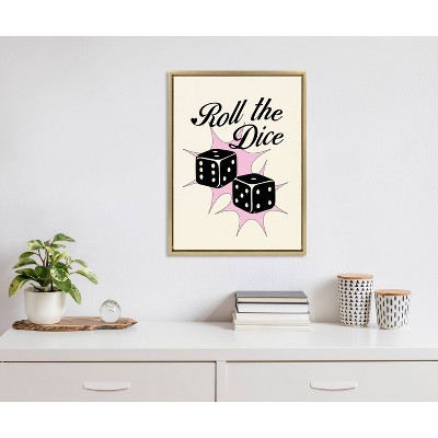 Roll The Dice Pink and Black Canvas Print with Gold Frame
