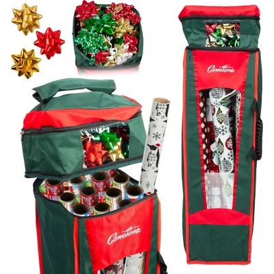 SCS Wrapping Paper and Bow Heavy Duty Woven Decoration Storage Bag Container - Multi Compartment  XL Capacity  Water Resistant w Handles