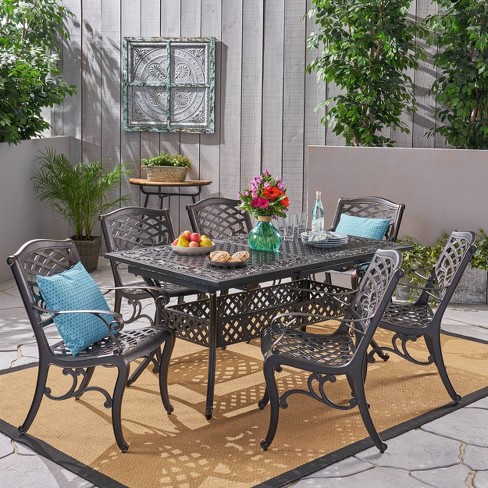 dining expandable cast aluminum christopher knight patio 7pc shiny phoenix copper table piece gish target