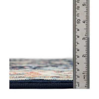 Navy Blue and Ivory Synthetic Square Reversible Area Rug