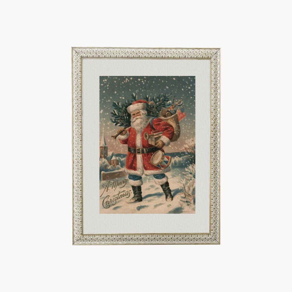 Photos - Other Decoration 8" x 10" Vintage Santa White with Gold Frame Wall Canvas - Petal Lane: Chr