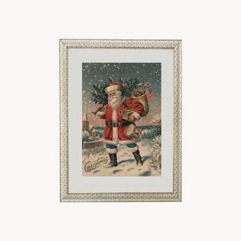 8" x 10" Vintage Santa White with Gold Frame Wall Canvas - Petal Lane