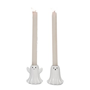 Transpac Resin Ghost Candle Holder Set of 2 Black Taper Holders for Halloween Tabletop and Mantel Decor Gift - 1 of 1
