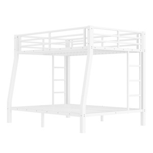 TopComfy Beds Metal Full XL over Queen Bunk Bed Saving Noise Reduced No Box Spring Needed Teens Bed for Bedroom, White, 62.99"*64.57"*97.22" - 1 of 4