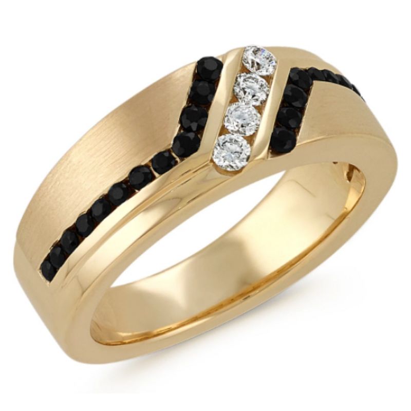 Pompeii3 1 Ct TW Mens Black & White Diamond Wedding Band 10k Yellow Gold Ring, 2 of 5