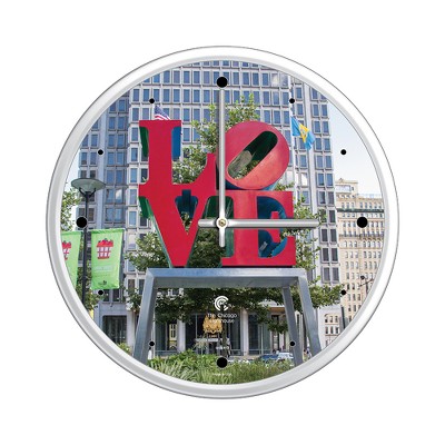 12.75" x 1.5" Philadelphia Love Sculpture Decorative Wall Clock White Frame - By Chicago Lighthouse