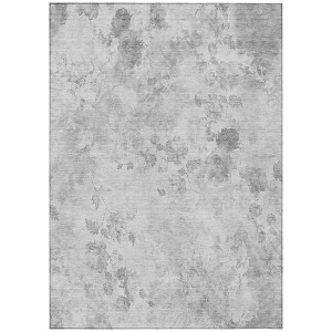 Gray Charcoal And Silver Floral Washable Indoor Outdoor Area Rug - 1 of 4