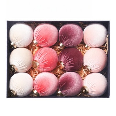 Velvet Christmas Ball Ornaments 12 Pieces , 3.15inch Flocked Ornaments Christmas Ball Set