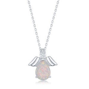 Opalata Sterling Silver Pear-Shaped White Opal with CZ Angel 18" Pendant Necklace - Silver - 1 of 2