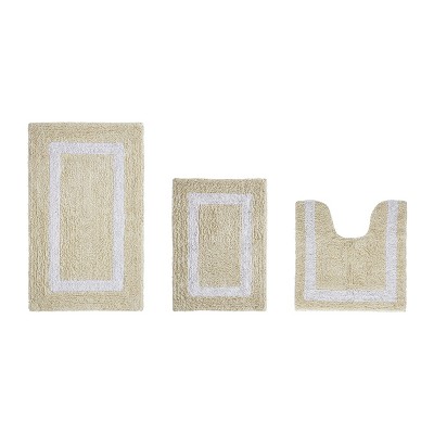 Hotel Bath Rug 100% Premium Cotton Tufted Weave Two Tone Reversible 3 Piece Bathroom Rug Set, Super Soft & Water Absorbent, Machine Washable Bathmat