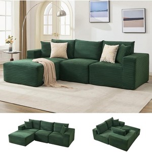 Coucheta 109" Cloud Sofa L-Shaped Sectional, Frameless Couch & ,Skin-Friendly Corduroy Fabric for Living Room, Left/Right Facing Chaise - 1 of 4