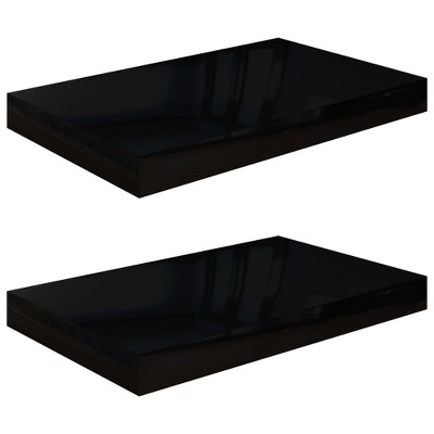 vidaXL Floating Wall Shelves 2 pcs High Gloss Black 15.7"x9.1"x1.5" MDF