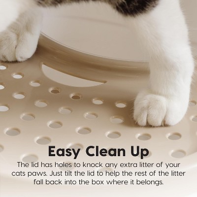White and Beige Top Entry Cat Litter Box with Scoop
