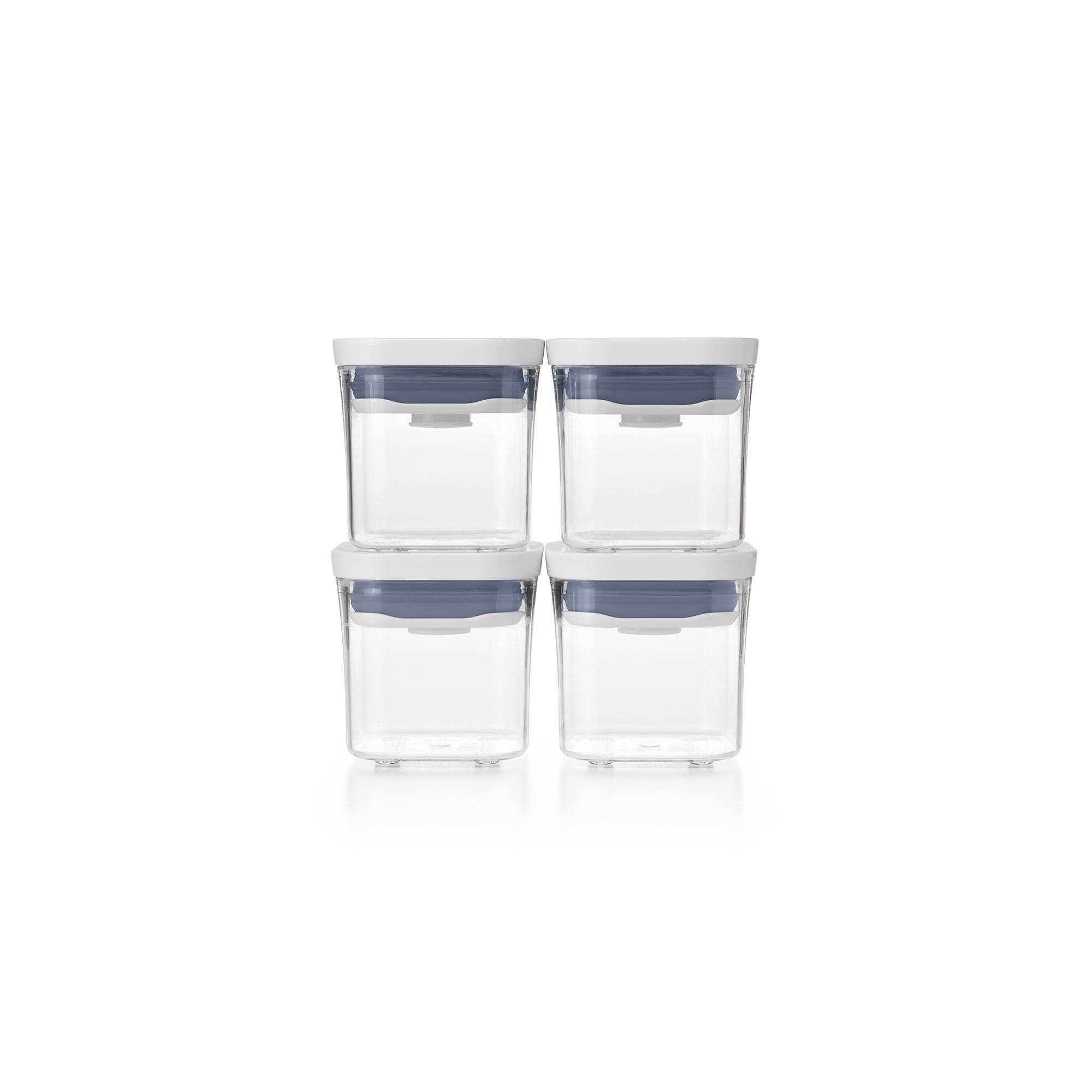 OXO POP 4pk Plastic Mini Square Food Storage Container Set White: Air Tight Seal, Dishwasher-Safe, 0.2L Capacity