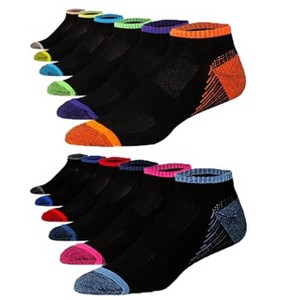 JAMES FIALLO Men's 12-Pairs Performance Low Cut Athletic Black Canvas with Multicolored Stripes Sports Runner Socks - 1 of 1