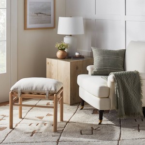 Emery Wood and Upholstered Ottoman with Straps Cream: Threshold™ w/Studio McGee, Living Room Accent - 1 of 4
