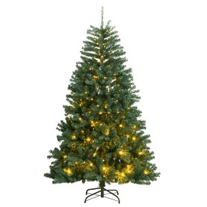 Aghana Digitals 70.9" Green Artificial Christmas Tree with Hinged Branches, 300 Warm White LEDs, 8 - 1 of 4