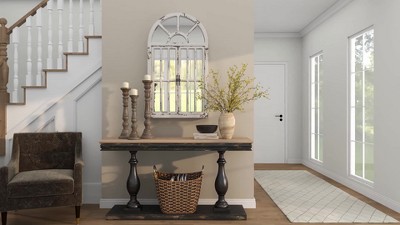 Vintage Farmhouse 26x46 Distressed White Wooden Arched Wall Mirror