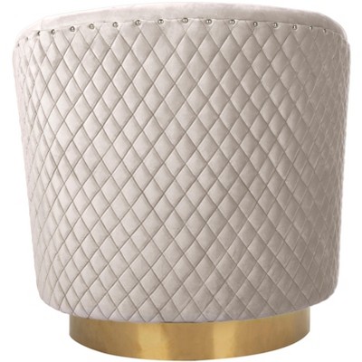 Transitional Pale Taupe Velvet Swivel Barrel Chair with Gold Legs