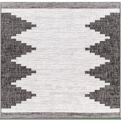 Mark & Day Wolfheze 6'7" Square Woven Indoor and Outdoor Area Rugs Black: Modern Bohemian, Stain-Resistant, Pet Friendly