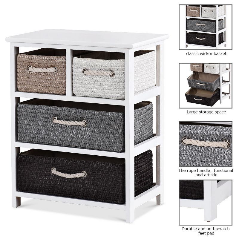 Costway Storage Drawer Unit 4 Woven Basket Cabinet Chest Bedside Table Nightstand, 5 of 11