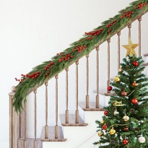 LOVMOR Lighted Christmas Pine Garland,Pine Garland Realistic,Decorated w/Pine Cones, Red Berries and Frosted White Accents - 1 of 4