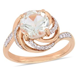 EVERLY JEWELRY | Rose Plated Sterling Silver 1 7/8ct TGW Green Quartz White Topaz and Diamond Accent Interlaced Swirl Halo Ring - 1 of 4