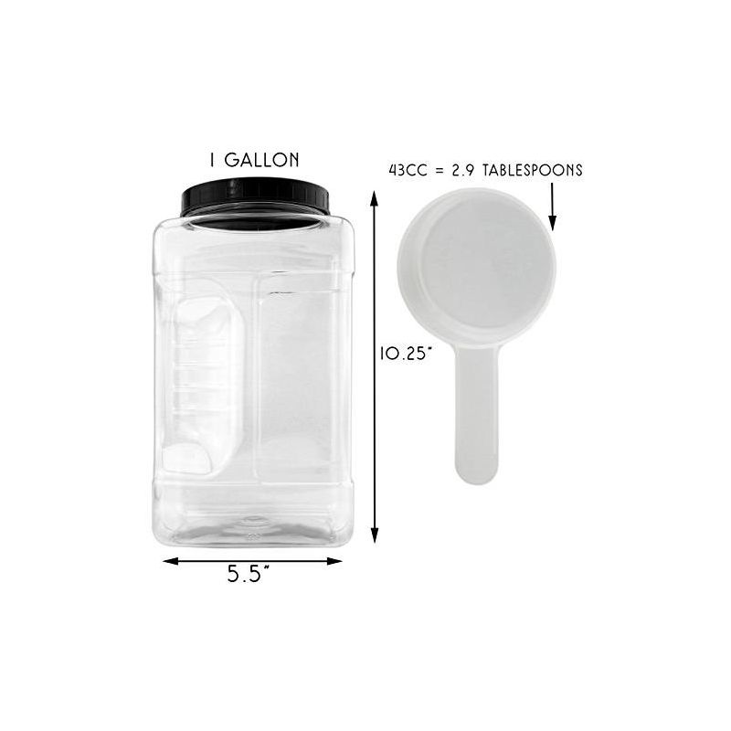Cornucopia Brands Square Gallon Size Clear Plastic Canisters 2pk; 4qt Jar Grip Containers w/ Plastic Scoops; BPA-Free, 2 of 7