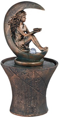 John Timberland Crescent Moon Modern Bubbler Outdoor Floor Water Fountain with LED Light 34" for Yard Garden Patio Home Deck Porch Exterior Balcony