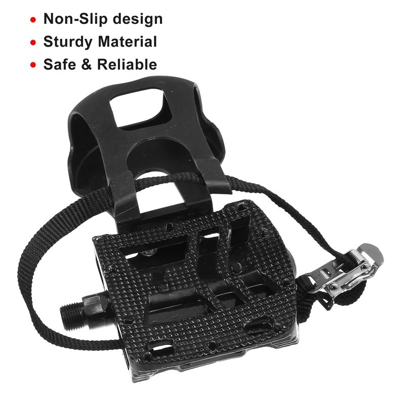 Unique Bargains Bicycle Pedals 9/16'' Spindle Platform with Toe Clips Fixed Foot Strap Cycling Parts Black 1 Pair, 2 of 7