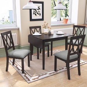 5-Piece Dining Set with Drop Leaf Table and 4 Upholstered Chairs - 1 of 4