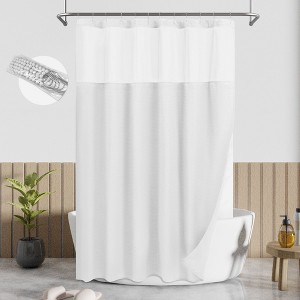 Textured Waffle Weave Shower Curtain with Snap In Liner and 12 Hooks - 1 of 4