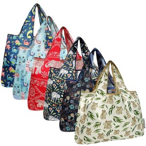 Wrapables Large Foldable Tote Nylon Reusable Grocery Bags, 6 Pack - 1 of 4