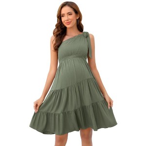 LXT- Maternity  Summer Tie One Shoulder A Line Flowy Mini Dresses - 1 of 4