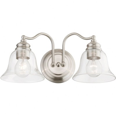 Moreland Brushed Nickel 2-Light Vanity Sconce with Hand Blown Clear Glass
