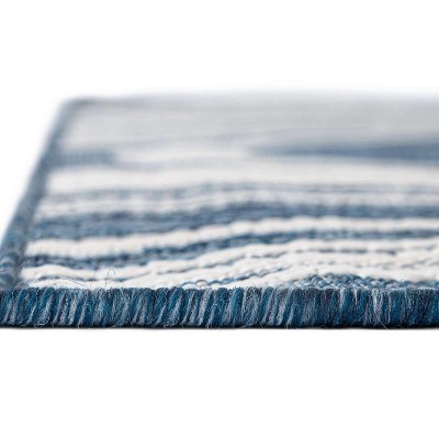 Blue and White Rectangular Outdoor Stain-Resistant Rug