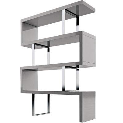 HomeRoots 67" Gray And Silver Metal and Wood Three Tier Etagere Bookcase
