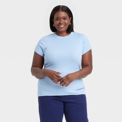 Women's Short Sleeve Ribbed T-Shirt - A New Day™ Light Blue 2X