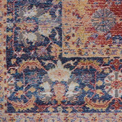Hand-Knotted Red and Blue Synthetic Persian Area Rug 4' x 6'