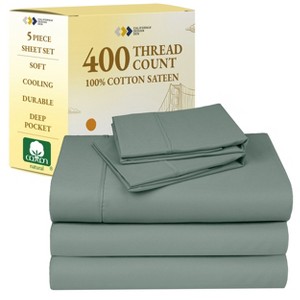 Cotton Sheets Set - Softest 400 Thread Count Bed Sheets, 100% Cotton Sateen, Cooling, Deep Pocket by California Design Den - 1 of 4