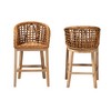 bali & pari Mario Modern Bohemian Natural Brown Finished Teak Wood and Rattan 2-Piece Counter Stool Set - 3 of 4
