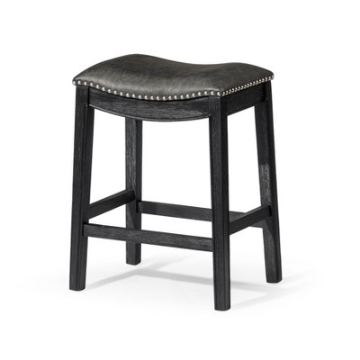 Maven Lane Adrien Rustic Backless Vegan Leather Saddle Seat Counter Height Bar Stool